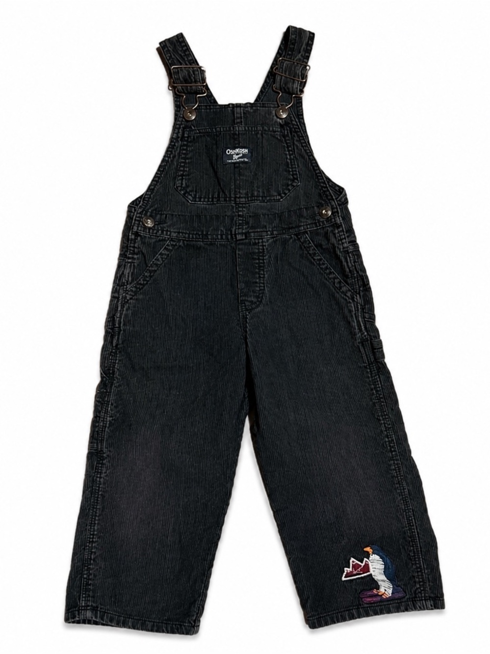 Vintage OshKosh B’gosh Black Corduroy Penguin Overalls 3T